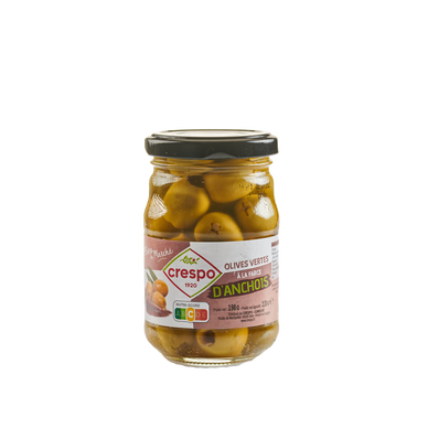 Olives vertes fourrées farce d'anchois CRESPO, 120g