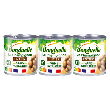 Champignons de Paris entiers sans sulfite BONDUELLE - 3 boîtes de 115g