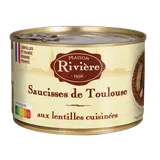 Plat cuisiné Saucisses de Toulouse aux lentilles cuisnées MAISON RIVIERE - Boite  1/2 - 420g