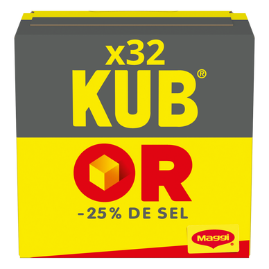 Bouillon cube Kub Or -25% de sel MAGGI, boite de 32 cubes, 121,6g