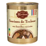 Plat cuisiné Saucisses Toulouse lentilles cuisinées MAISON RIVIERE Boîte de 840g