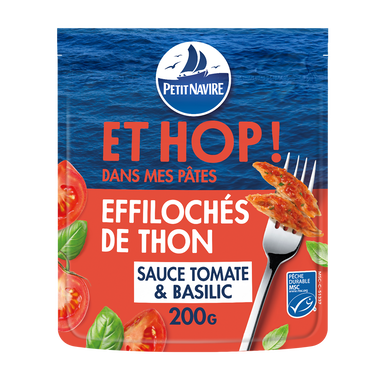 Éffilochés de thon Sauce Tomate & Basilic msc et hop dans mes pâtes PETIT NAVIRE 200g