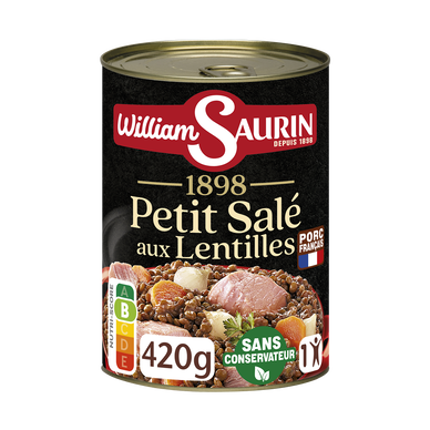 Pt salé aux lentilles Cuisines de Pays WILLIAM SAURIN boîte 1/2 420g