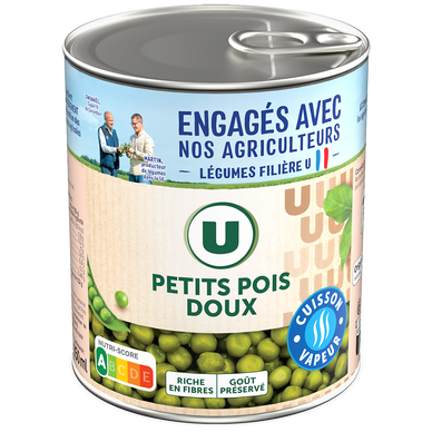 Petits pois doux Cuisson vapeur - Boîte de 530g net égoutté