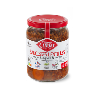 Saucisses aux lentilles pur porc français CHARLES CHRIST, pot en verrede 820g
