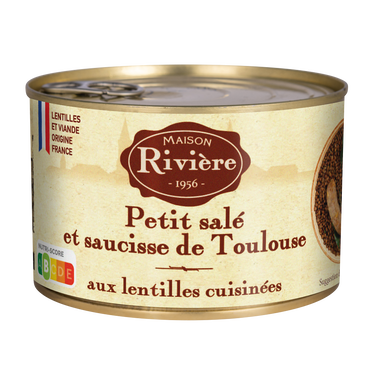 Plat cuisiné Petit salé aux lentilles cuisinées RIVIERE, boîte de 420g