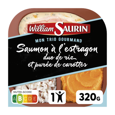 Trio gourmand saumon duo riz purée carottes.WILLIAM SAURIN barquette 320g