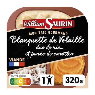 Trio gourmand de blanquette volaille duo de riz et purée de carottes WILLIAM SAURIN barquette 320g