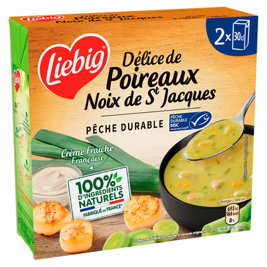 Soupe Délice de poireaux noix de st Jacques MSC LIEBIG, 2 x 30 cl