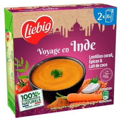 Soupe Voyage en Inde Lentilles corail, épices & lait de coco LIEBIG, 2x30cl