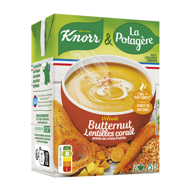 Soupe Velouté butternut, lentilles corail, pointe crème fraîche KNORR& LA POTAGERE, 75CL