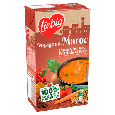 Soupe voyage au Maroc légumes .lentilles pois chiches cumin LIEBIG 1l