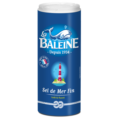 Sel de mer fin iodé et fluoré LA BALEINE, boîte verseuse de 750g