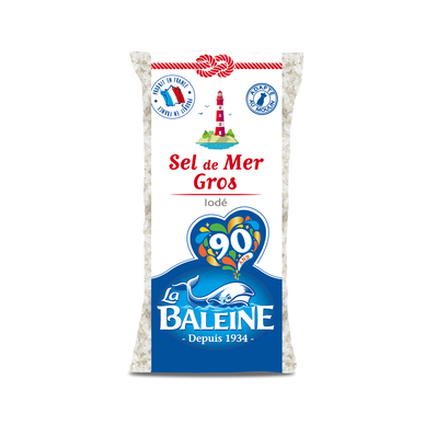 Gros sel blanc iodé LA BALEINE, sachet de 1kg