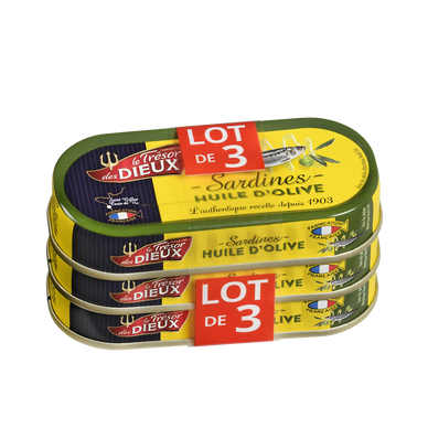 Sardines à l'huile d'olive LES DIEUX, 3 boîtes, 135g