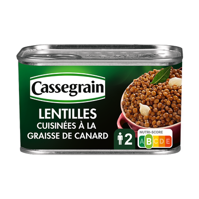 Lentilles cuisinées graisse de canard et oignon grelots CASSEGRAIN - Boîte 410g