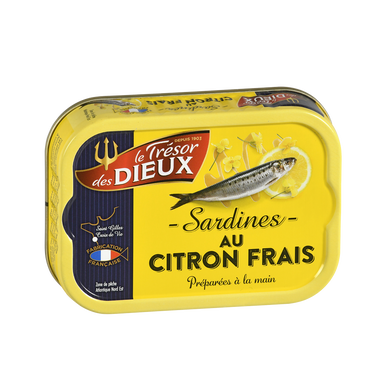 Sardines à l'huile végétale et citron LE TRESOR DES DIEUX, boîte de 1/6, 115g