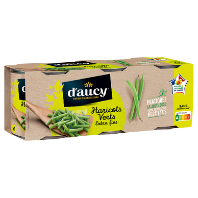 Haricots verts extra fins Cultivé en France D'AUCY - Lot de 3x330g