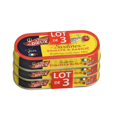 Sardines tomate LE TRESOR DES DIEUX, 3 lots de 1/15