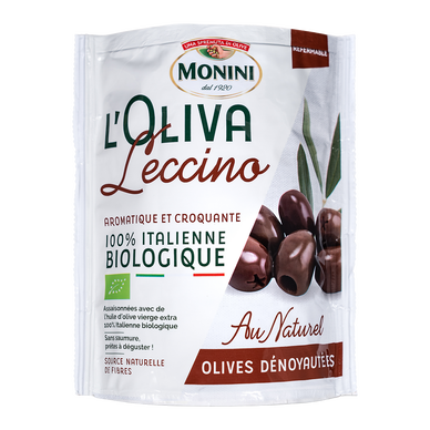 Olives noires dénoyautées bio au naturel variété Leccino MONINI 150g