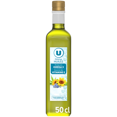 Mélange d'huile de tournesol, chanvre, lin et d'olive vierge extra U 500cl