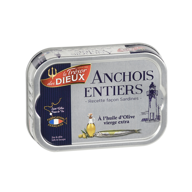 Anchois entiers recette façon sardines à l'huile d'olive vierge extraLE TRESOR DES DIEUX, 1/6, 115g