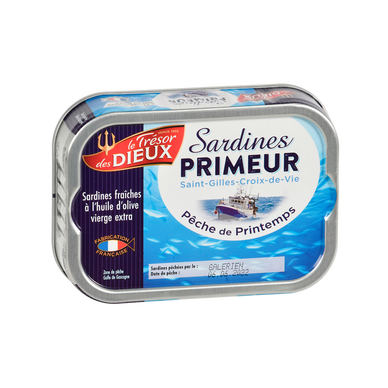 Sardines primeur huile d'olive LE TRESOR DES DIEUX, 1/6 de 115g