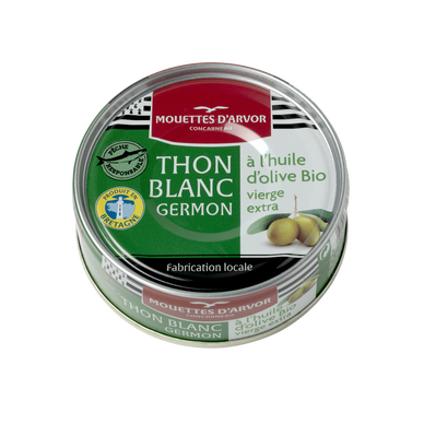 Thon blanc Germon à l'huile d'olive bio, LES MOUETTES D'ARVOR, 80g