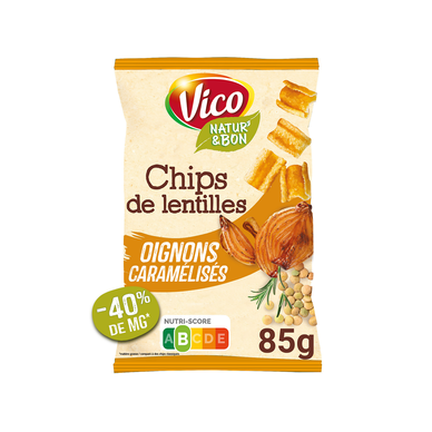 Gâteau apéritif chips de lentilles oignons caramélisés Natur'& bon VICO, sachet de 85g