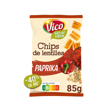Biscuits apéritifs Natur'&bon chips de lentilles goût paprika VICO, sachet 85g