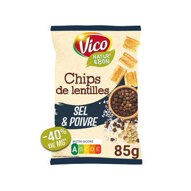 Chips de lentilles saveur sel et poivre VICO, sachet 85g