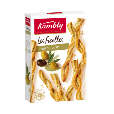 Biscuits apéritifs Ficelles aux olives vertes KAMBLY, 100g
