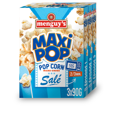 Maxi pop corn légèrement salé MENGUY'S, 3 sachets micro ondes, 270g