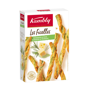 Biscuits apéritifs Ficelles au romarin et au fromage KAMBLY, paquet de100g