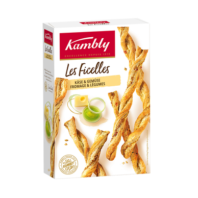 Biscuits apéritifs Ficelles au fromage et aux légumes KAMBLY, 100g