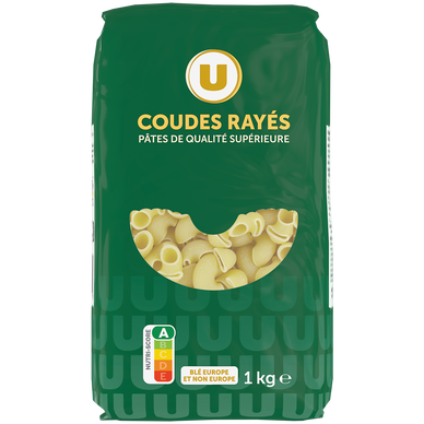 Pâtes Coudes rayés qualité supérieure, sachet de 1kg