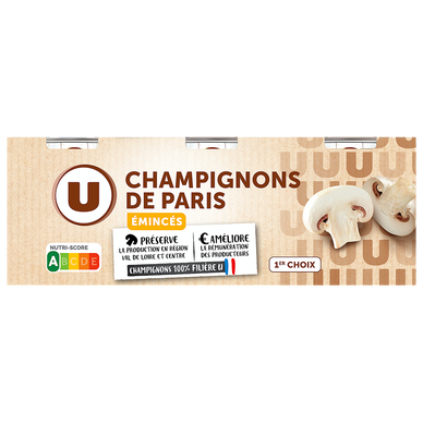 Champignons émincés 1er choix - 3 boîtes de 115g net égoutté