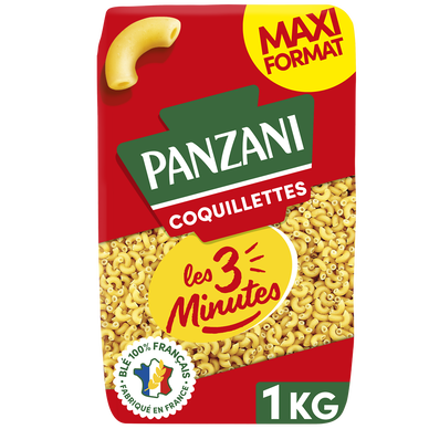 Pâtes COQUILLETTES Cuisson Rapide 3 Minutes blé Français PANZANI - 1kg