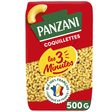 Pâtes COQUILLETTES Cuisson Rapide 3 Minutes blé Français PANZANI - 500g