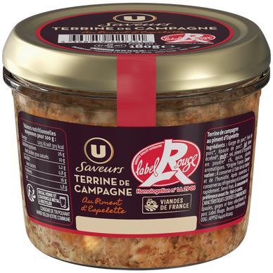 Terrine de campagne au piment d'Espelette Label Rouge , Bocal 180g