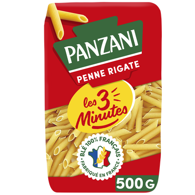 Pâtes PENNE RIGATE Cuisson Rapide 3 Minutes blé Français PANZANI - 500g