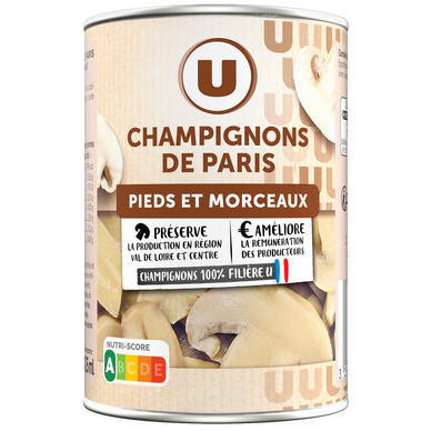 Champignons de Paris pieds et morceaux  - Boîte de 230g net égoutté