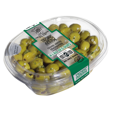 Olives vertes dénoyautées ail des ours, TROPIC APERO, barquette 200g