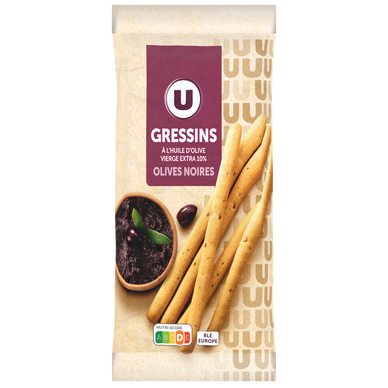 Gressins huile d'olive vierge extra et olives noires 125g