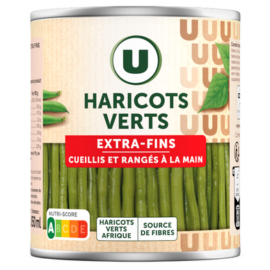 Haricots verts extra-fins cueillis et rangés à la main - Boite de 440gnet égoutté