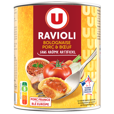 Ravioli bolognaise porc boeuf VBF, boîte 800g