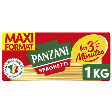 Pâtes SPAGHETTI Cuisson Rapide 3 Minutes blé Français PANZANI - 1kg
