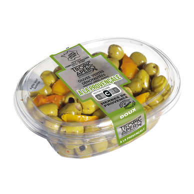 Olives vertes dénoyautées à la provençale, TROPIC APERO,barquette 200g