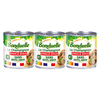 Champignons de Paris émincés gourmands sans sulfite BONDUELLE - 3 boîtes de 115g