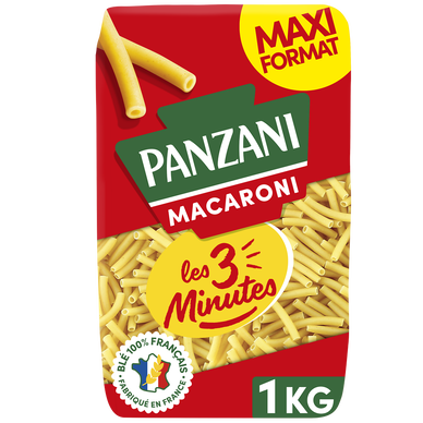 Pâtes MACARONI Cuisson Rapide 3 Minutes blé Français PANZANI - 1kg
